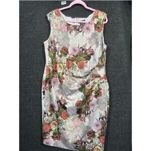 Adrianna Papell Dress Womens 16W Multi Floral Metallic Brocade Sleeveless Sheath